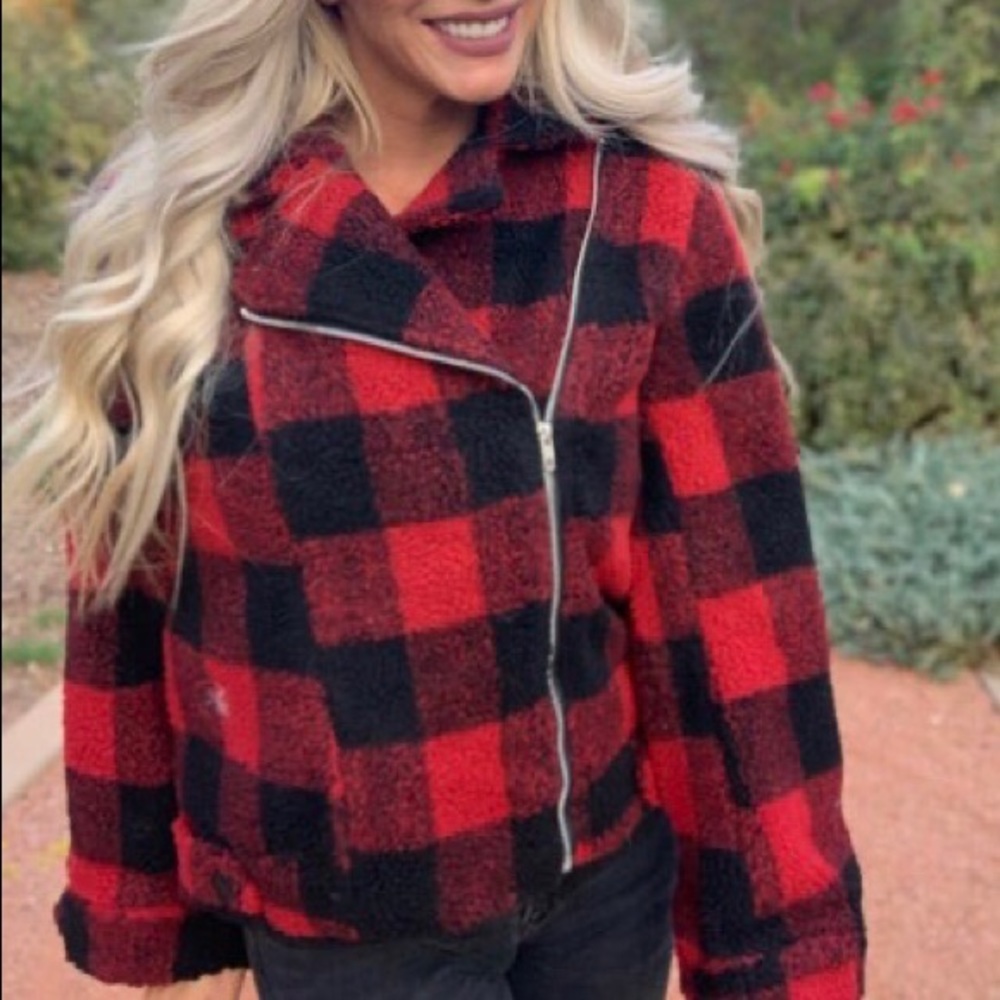 NWT Vanilla Bay medium motorcycle red plaid jacket